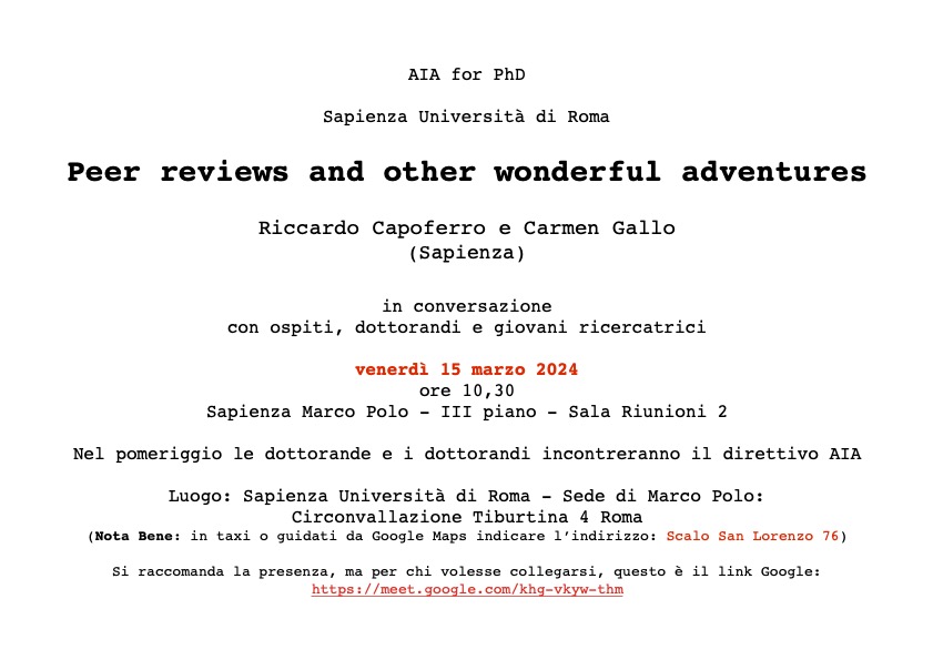AIA for PhD – Sapienza Università di Roma (15 marzo 2024, ore 10,30)