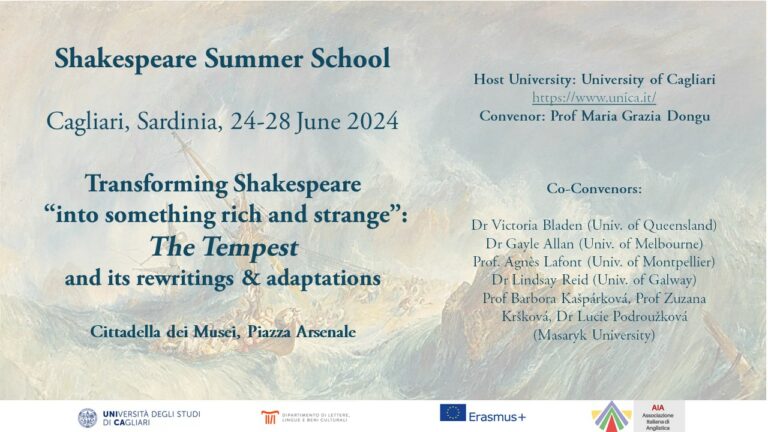 Shakespeare Summer School Programme – Transforming Shakespeare “into something rich and strange”: The Tempest and its rewritings & adaptations (24-28 June 2024, Sardinia, Italy)