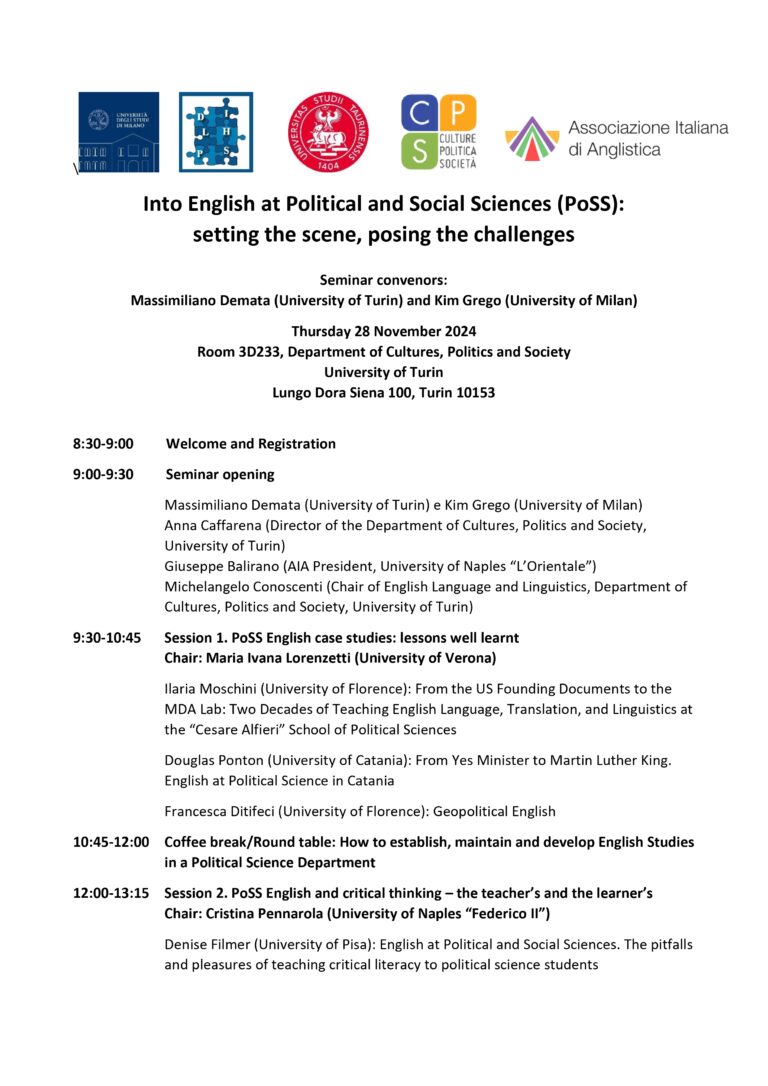 SEMINAR: Into English at Political and Social Sciences (PoSS): setting the scene, posing the challenges