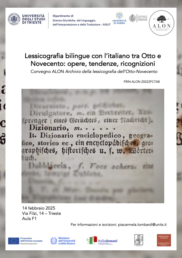 Lessicografa bilingue con l’italiano tra Otto e Novecento: opere, tendenze, ricognizioni: Convegno ALON Archivio della lessicografa dell’Otto-Novecento